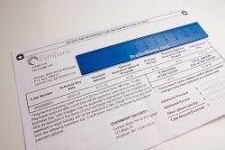 Image showing a Braille Works large print sample bank statement on 11 x 17 inch paper and stapled.