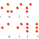 Image of Louis Braille's name in print and braille