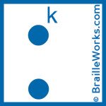 Image showing the Braille character for the letter K. Created and owned by Braille Works
