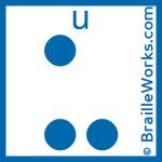 Image showing the Braille character for the letter U. Created and owned by Braille Works
