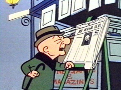 Mr. Magoo trying to read a newspaper