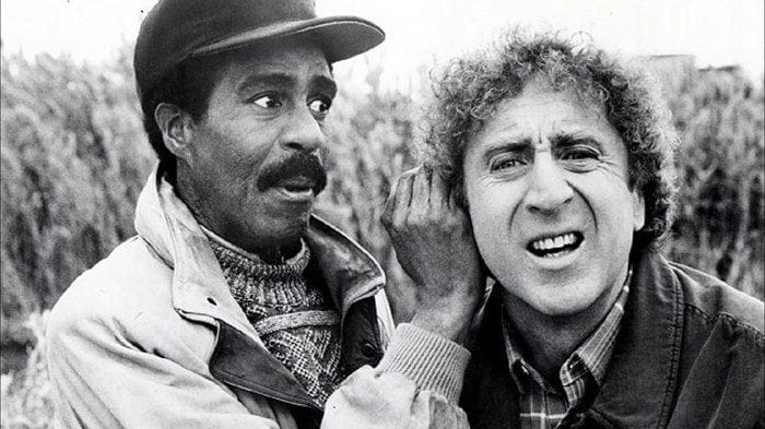 Black and white image of Richard Prior and Gene Wilder from See No Evil, Hear No Evil