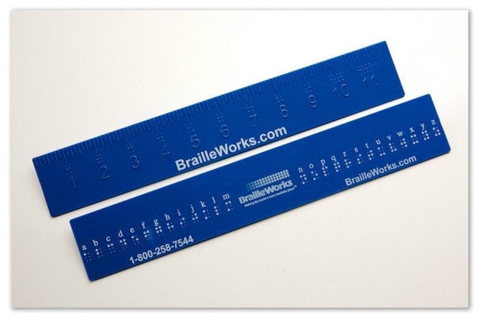 Image of two Braille Works braille rulers (front and back)