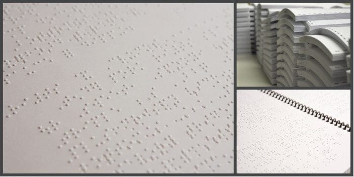 3 photo collage of Braille documents