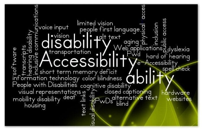 Image of a word-cloud displaying accessibility-related words