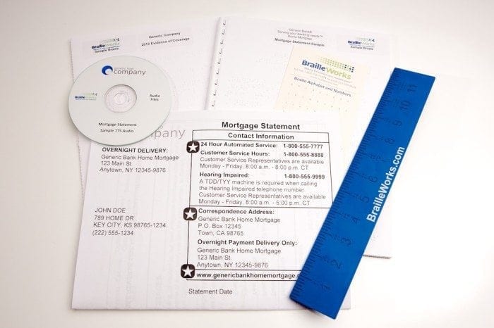 Sample bank statements in braille, large print and audio formats.