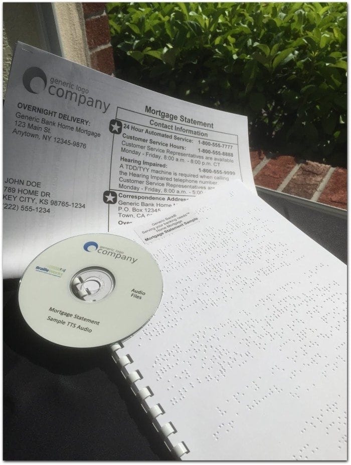 Image showing sample mortgage statements in braille, large print and audio