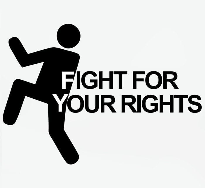 Image displaying the words "Fight For Your Rights" with a figure on the left doing a jump-kick.