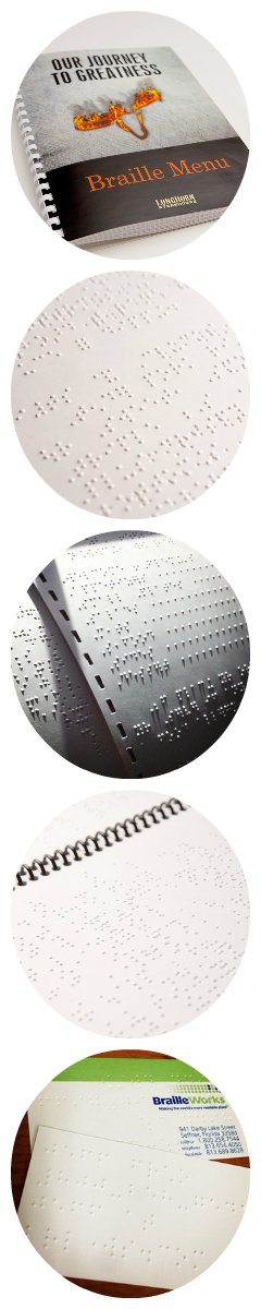 Four picture collage of Unified English Braille materials.