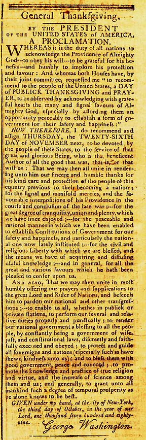 General Thanksgiving Proclamation written by George Washington in 1789