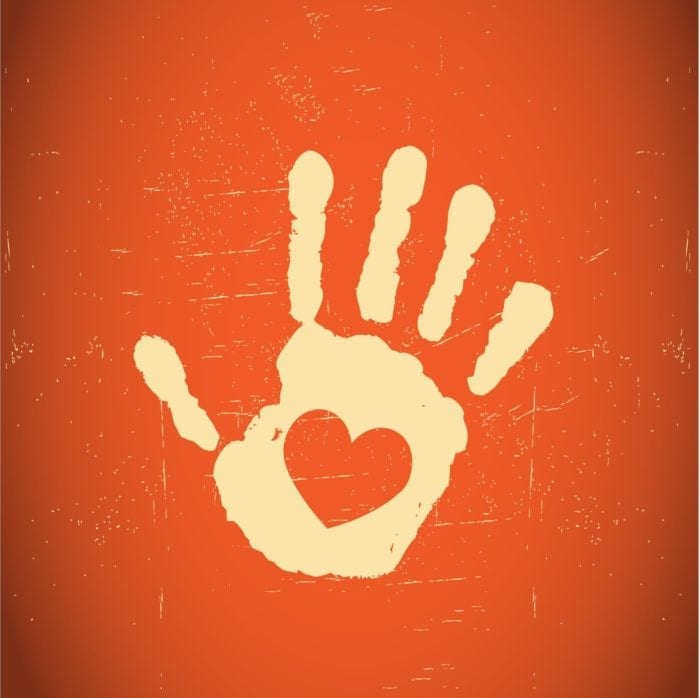 Hand print with a heart shape on the palm