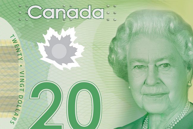Canadian banknote with embossed braille dots Canadian banknote with embossed braille dots