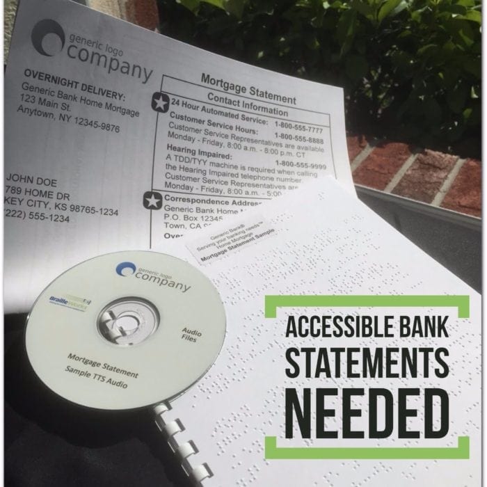 Braille, large print and audio bank statement samples