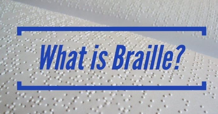 The words "What is Braille?" displayed over a Braille document.