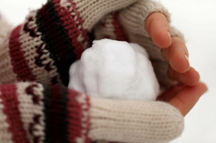 Small snowball being held in hands.