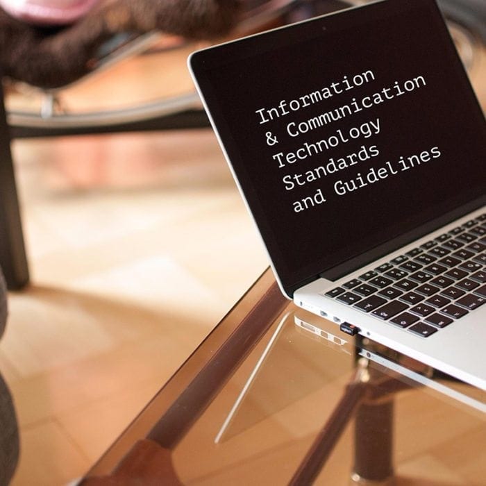 "Information and Communication Technology Standards and Guidelines" displayed on a laptop screen.