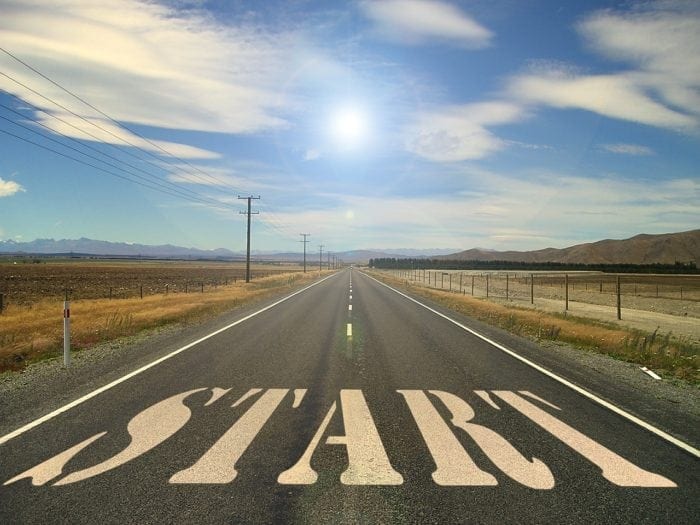 An open road with the word "start" on it.