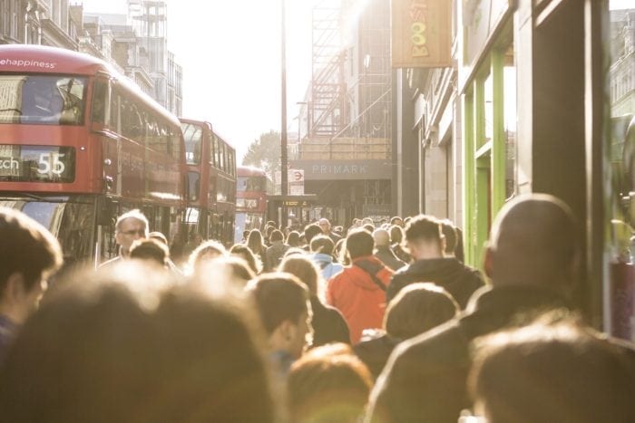 crowded london sidewalk