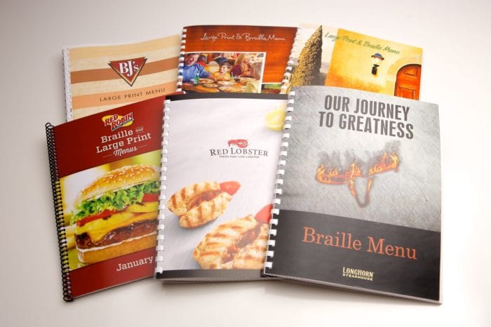 braille and large print menus from Braille Works