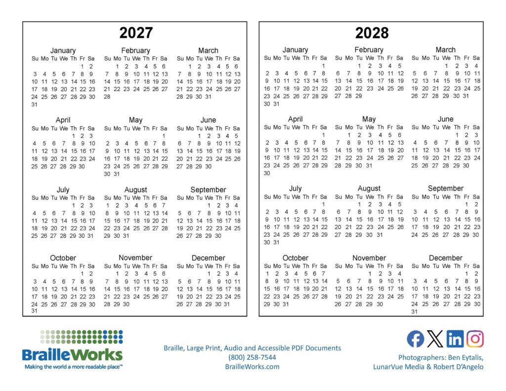 2027 and 2028 year calendars
